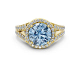 Yellow gold Fancy Blue Round Cut Diamond Split Shank Halo Ring with Four-Prong Setting_58