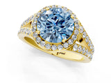 Yellow gold Fancy Blue Round Cut Diamond Split Shank Halo Ring with Four-Prong Setting_59