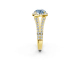 Yellow gold Fancy Blue Round Cut Diamond Split Shank Halo Ring with Four-Prong Setting_60