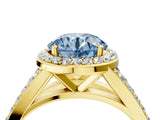 Yellow gold Fancy Blue Round Cut Diamond Split Shank Halo Ring with Four-Prong Setting_62