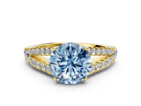 Yellow gold Fancy Blue Round Cut Diamond Split Shank Pavé Engagement Ring with Four-Prong Setting_60