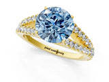 Yellow gold Fancy Blue Round Cut Diamond Split Shank Pavé Engagement Ring with Four-Prong Setting_61