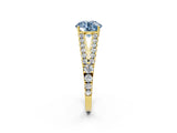 Yellow gold Fancy Blue Round Cut Diamond Split Shank Pavé Engagement Ring with Four-Prong Setting_62
