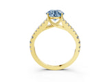 Yellow gold Fancy Blue Round Cut Diamond Split Shank Pavé Engagement Ring with Four-Prong Setting_63