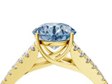 Yellow gold Fancy Blue Round Cut Diamond Split Shank Pavé Engagement Ring with Four-Prong Setting_64
