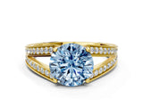 Yellow gold Fancy Blue Round Cut Diamond Split Shank Ring with Pavé Band and Four-Prong Setting_44
