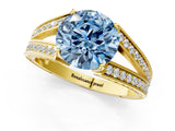 Yellow gold Fancy Blue Round Cut Diamond Split Shank Ring with Pavé Band and Four-Prong Setting_45