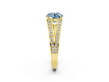 Yellow gold Fancy Blue Round Cut Diamond Split Shank Ring with Pavé Band and Four-Prong Setting_46
