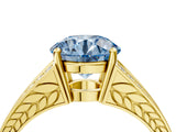 Yellow gold Fancy Blue Round Cut Diamond Split Shank Ring with Pavé Band and Four-Prong Setting_48