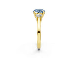 Yellow gold Fancy Blue Round Cut Diamond Three-Stone Engagement Ring with Prong Setting and Pavé Band_2