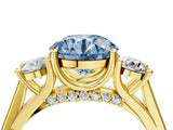 Yellow gold Fancy Blue Round Cut Diamond Three-Stone Engagement Ring with Prong Setting and Pavé Band_4