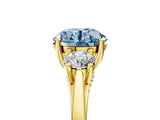 Yellow gold Fancy Blue Round Cut Diamond Three-Stone Engagement Ring with Prong Setting and Pavé Band_5