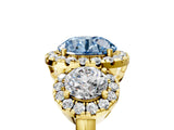Yellow gold Fancy Blue Round Cut Diamond Three-Stone Halo Ring with Prong Setting and Pavé Accents_5