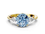 Yellow gold Fancy Blue Round Cut Diamond Three-Stone Ring with Pear Side Stones and Four-Prong Setting_60