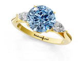 Yellow gold Fancy Blue Round Cut Diamond Three-Stone Ring with Pear Side Stones and Four-Prong Setting_61