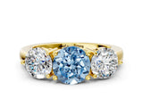 Yellow gold Fancy Blue Round Cut Diamond Three-Stone Ring with Prong Setting and Classic Band_124