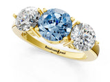 Yellow gold Fancy Blue Round Cut Diamond Three-Stone Ring with Prong Setting and Classic Band_125