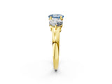 Yellow gold Fancy Blue Round Cut Diamond Three-Stone Ring with Prong Setting and Classic Band_126