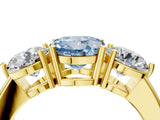 Yellow gold Fancy Blue Round Cut Diamond Three-Stone Ring with Prong Setting and Classic Band_128