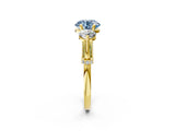Yellow gold Fancy Blue Round Cut Diamond Three-Stone Ring with Prong Setting and Pavé Band_2