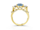Yellow gold Fancy Blue Round Cut Diamond Three-Stone Ring with Prong Setting and Pavé Band_3