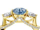 Yellow gold Fancy Blue Round Cut Diamond Three-Stone Ring with Prong Setting and Pavé Band_4