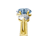 Yellow gold Fancy Blue Round Cut Diamond Three-Stone Ring with Prong Setting and Pavé Band_5