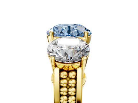 Yellow gold Fancy Blue Round Cut Diamond Three-Stone Ring with Prong Setting and Textured Band_5