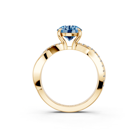 Yellow gold Fancy Blue Round  Cut Diamond Twist Band Solitaire with Prong Setting_5