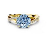 Yellow gold Fancy Blue Round  Cut Diamond Twisted Band Engagement Ring with Prong Setting_3