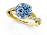 Yellow gold Fancy Blue Round  Cut Diamond Twisted Band Engagement Ring with Prong Setting_4