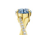 Yellow gold Fancy Blue Round  Cut Diamond Twisted Band Engagement Ring with Prong Setting_8