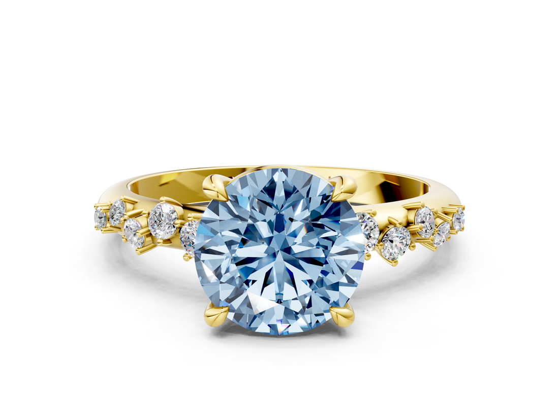 Yellow gold Fancy Blue Round  Cut Diamond Vine Band with Four-Prong Setting_59