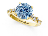 Yellow gold Fancy Blue Round  Cut Diamond Vine Band with Four-Prong Setting_60
