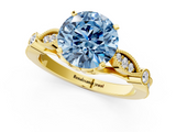 Yellow gold Fancy Blue Round  Cut Diamond with Milgrain Marquise and Bezel Accents on a Solitaire Band with Prong Setting_174
