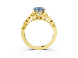 Yellow gold Fancy Blue Round  Cut Diamond with Milgrain Marquise and Bezel Accents on a Solitaire Band with Prong Setting_176