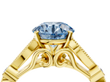 Yellow gold Fancy Blue Round  Cut Diamond with Milgrain Marquise and Bezel Accents on a Solitaire Band with Prong Setting_177