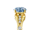 Yellow gold Fancy Blue Round  Cut Diamond with Milgrain Marquise and Bezel Accents on a Solitaire Band with Prong Setting_178