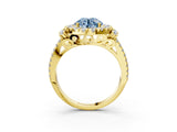 Yellow gold Fancy Blue Round  Cut Double Halo Diamond Engagement Ring with Pave Band and Four-Prong Setting 3
