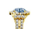Yellow gold Fancy Blue Round  Cut Double Halo Diamond Engagement Ring with Pave Band and Four-Prong Setting 5