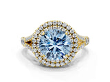 Yellow gold Fancy Blue Round  Cut Double Halo Split Shank Diamond Ring with Prong Setting_49