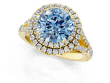 Yellow gold Fancy Blue Round  Cut Double Halo Split Shank Diamond Ring with Prong Setting_50