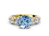 Yellow gold Fancy Blue Round  Cut Five-Stone Prong Set Diamond Ring with Classic Band_31