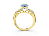 Yellow gold Fancy Blue Round  Cut Five-Stone Prong Set Diamond Ring with Classic Band_34