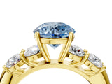 Yellow gold Fancy Blue Round  Cut Five-Stone Prong Set Diamond Ring with Classic Band_35