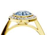 Yellow gold Fancy Blue Round Cut Halo Bezel Diamond Pave Band Ring_4