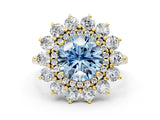 Yellow gold Fancy Blue Round Cut Halo Cluster Diamond Ring with Pave Band and Four-Prong Setting_12