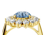 Yellow gold Fancy Blue Round Cut Halo Cluster Diamond Ring with Pave Band and Four-Prong Setting_16