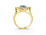 Yellow gold Fancy Blue Round Cut Halo Diamond Cluster Ring with Marquise and Round Stones on a White Gold Band with Prong Setting_3