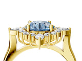 Yellow gold Fancy Blue Round Cut Halo Diamond Cluster Ring with Marquise and Round Stones on a White Gold Band with Prong Setting_4
